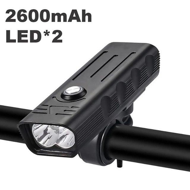 Stevvex black USB rechargeable bicycle front light 2600mAh LED dual-LED on Tampa Home & Garden Store