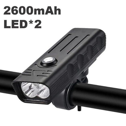 Stevvex black USB rechargeable bicycle front light 2600mAh LED dual-LED on Tampa Home & Garden Store