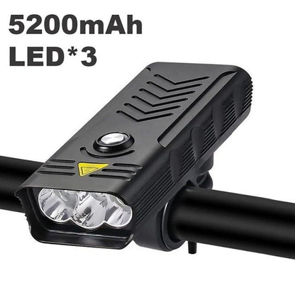 Bicycle front headlight with 3 LEDs and 5200mAh battery on handlebar on Tampa Home & Garden Store