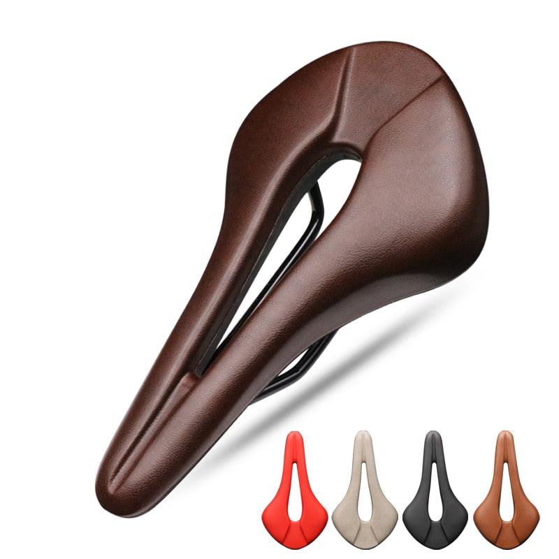 Bike saddle Stevvex brown PU leather hollow cushion with center cutout memory foam padding on Tampa Home & Garden Store