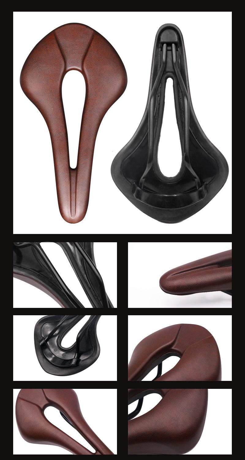 Stevvex bike saddle brown PU leather hollow center design with memory foam padding for road bikes on Tampa Home & Garden Store