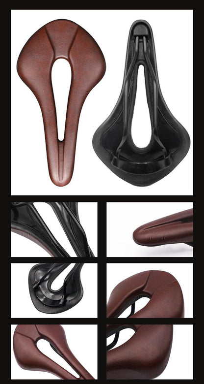 Stevvex bike saddle brown PU leather hollow center design with memory foam padding for road bikes on Tampa Home & Garden Store
