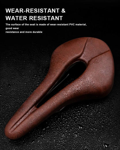 Stevvex bicycle saddle brown PU leather hollow design memory foam waterproof road seat on Tampa Home & Garden Store