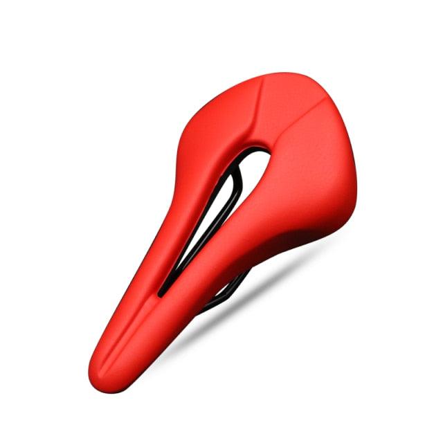 Bike saddle red hollow design with PU leather cover and memory foam padding for road bikes on Tampa Home & Garden Store