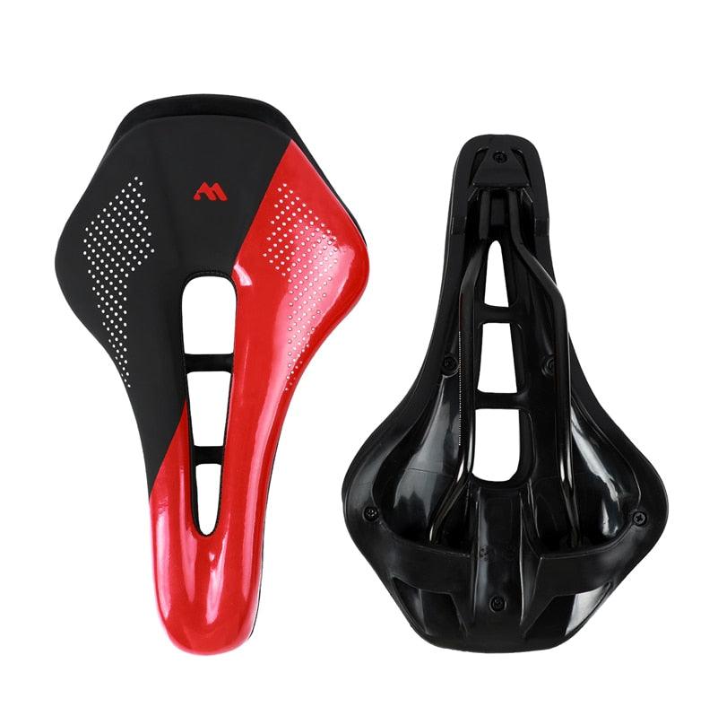 Leather bicycle saddles Stevvex, black and red with breathable perforated panels on Tampa Home & Garden Store