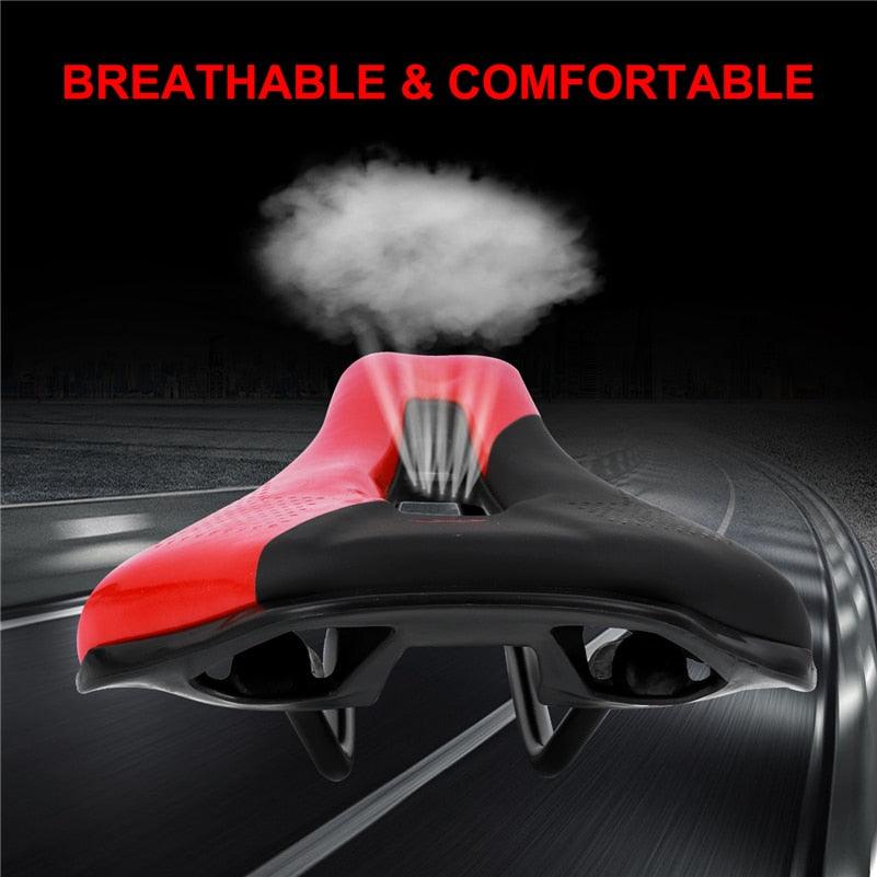Stevvex leather bike saddle, two-tone black and red split design, padded and breathable on Tampa Home & Garden Store