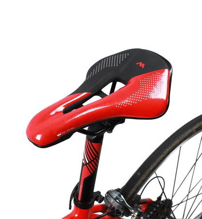 Leather bike saddle by Stevvex, red and black padded road seat with breathable top on Tampa Home & Garden Store