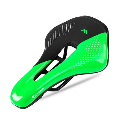 Stevvex leather bicycle saddle, black top with neon green sides, padded comfort for road bikes on Tampa Home & Garden Store