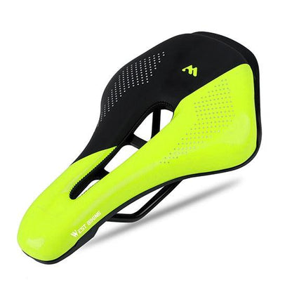 Stevvex leather bike saddle neon yellow-black with cut-out for breathable comfort road bikes on Tampa Home & Garden Store