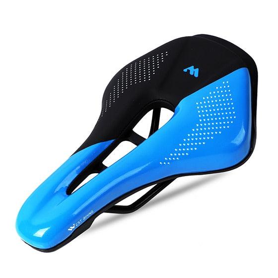 Stevvex leather bicycle saddle blue/black padded road bike seat with breathable top on Tampa Home & Garden Store