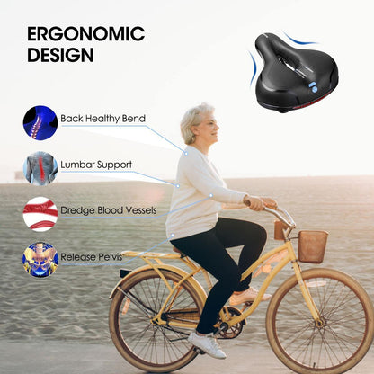 Stevvex unisex bicycle saddle dual shock absorbing memory foam waterproof wide design black on Tampa Home & Garden Store