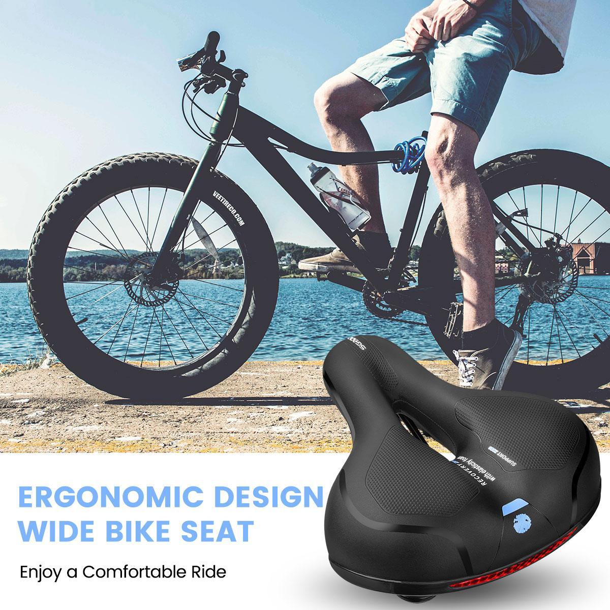 Stevvex black unisex wide bike saddle with dual shock absorption memory foam waterproof on Tampa Home & Garden Store