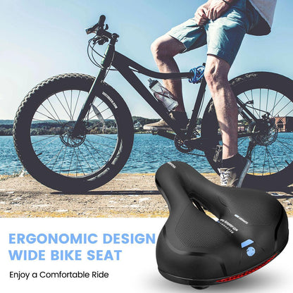 Stevvex black unisex wide bike saddle with dual shock absorption memory foam waterproof on Tampa Home & Garden Store