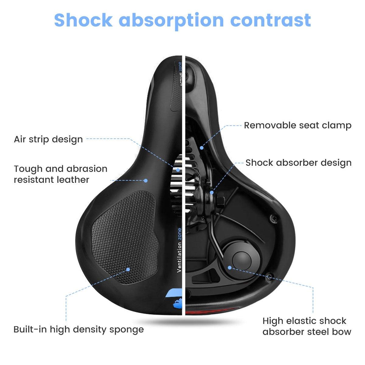 Stevvex unisex black bicycle saddle with dual shock absorbing design and memory foam padding on Tampa Home & Garden Store