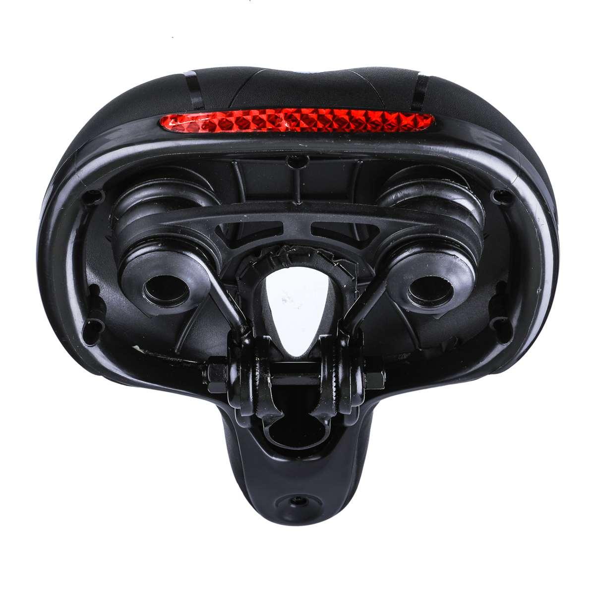 Stevvex bicycle saddle underside view black wide seat with red rear reflector on Tampa Home & Garden Store