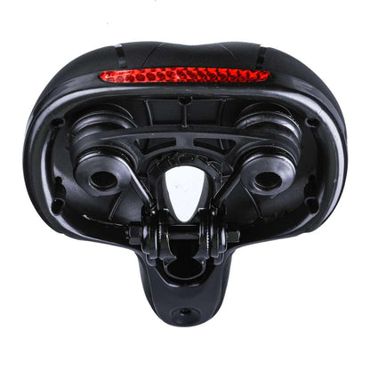 Stevvex bicycle saddle underside view black wide seat with red rear reflector on Tampa Home & Garden Store