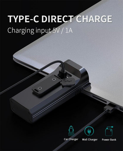 Stevvex 10000mAh bicycle front light battery pack with USB-C direct charge connected to laptop on Tampa Home & Garden Store