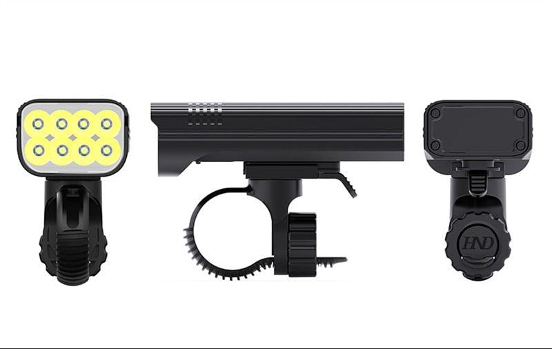 Stevvex 8-LED bicycle front light with 10000mAh battery USB rechargeable black headlight on Tampa Home & Garden Store