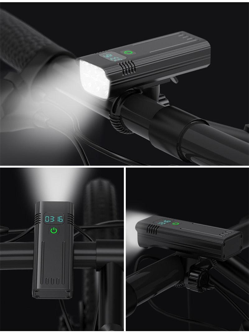 Stevvex 10000mAh bicycle front light with 8 LEDs, USB rechargeable, IP65 waterproof on Tampa Home & Garden Store