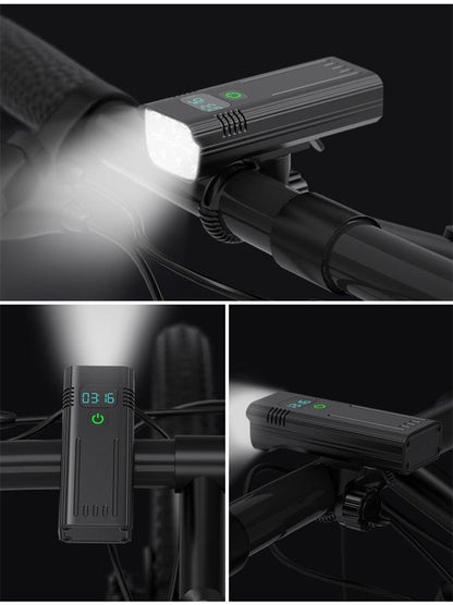 Stevvex 10000mAh bicycle front light with 8 LEDs, USB rechargeable, IP65 waterproof on Tampa Home & Garden Store