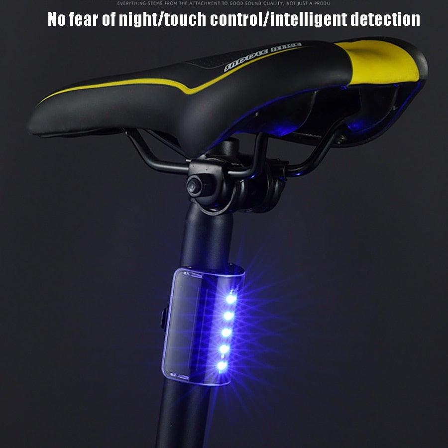 Smart wireless taillight with blue LED strip on bike stem Stevvex ST90SP5455GGH on Tampa Home & Garden Store