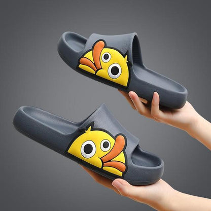 Stevvex gray EVA slippers pair with yellow duck graphic, open-toe slides for summer on Tampa Home & Garden Store