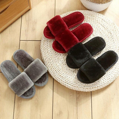 Stevvex warm fluffy slippers trio in red black gray faux fur indoor house slippers memory foam on Tampa Home & Garden Store