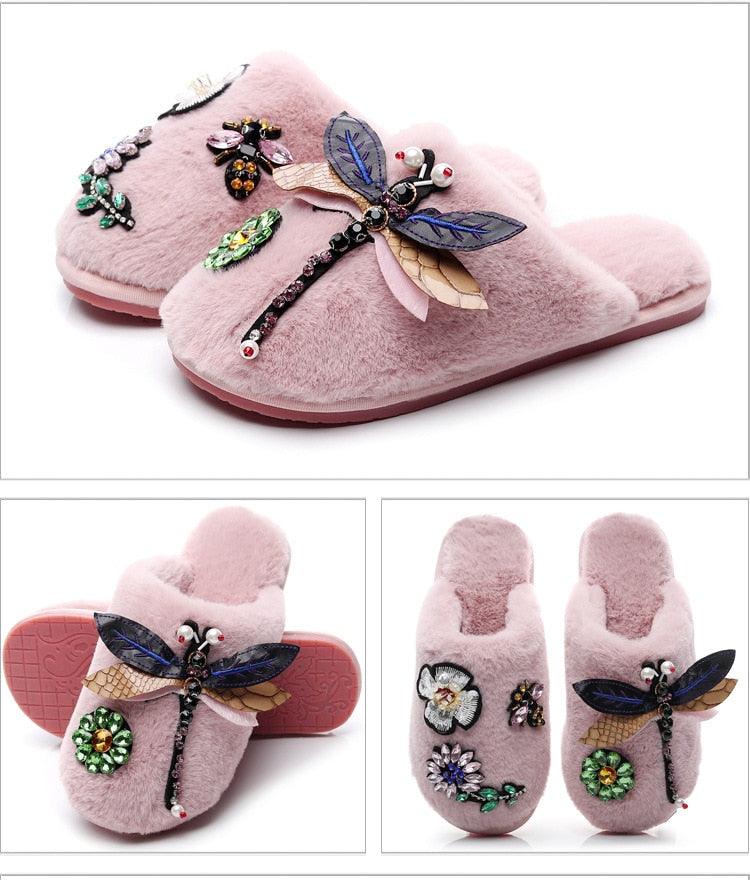 Winter Women Slippers Stevvex pink plush faux fur with dragonfly ornament indoor house shoes on Tampa Home & Garden Store
Winter Women Slippers Stevvex pink plush slip-ons with dragonfly and beaded floral accents on Tampa Home & Garden Store
Winter Women Slippers Stevvex pink plush slippers with floral embroidery and dragonfly charm on Tampa Home & Garden Store