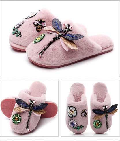 Winter Women Slippers Stevvex pink plush faux fur with dragonfly ornament indoor house shoes on Tampa Home & Garden Store
Winter Women Slippers Stevvex pink plush slip-ons with dragonfly and beaded floral accents on Tampa Home & Garden Store
Winter Women Slippers Stevvex pink plush slippers with floral embroidery and dragonfly charm on Tampa Home & Garden Store