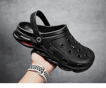 Stevvex outdoor sandals black slip-ons with back strap and ventilated holes on Tampa Home & Garden Store