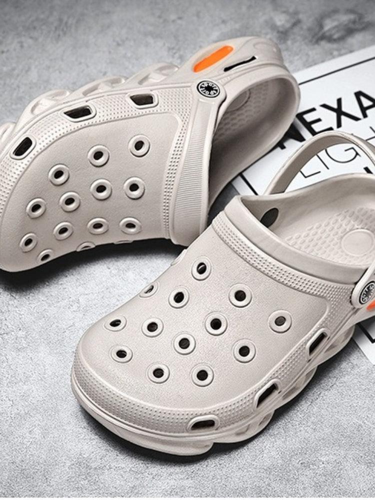 Stevvex beige outdoor sandals pair with ventilation holes, lightweight casual clogs on Tampa Home & Garden Store