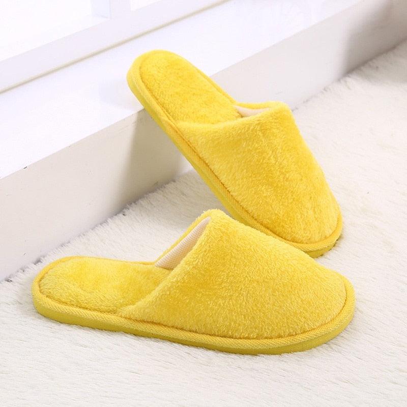 Slippers Stevvex yellow plush memory-foam indoor slippers for men and women, non-slip pair on Tampa Home & Garden Store