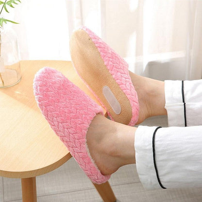 Stevvex pink plush memory-foam slippers for indoor use, non-slip pair on Tampa Home & Garden Store