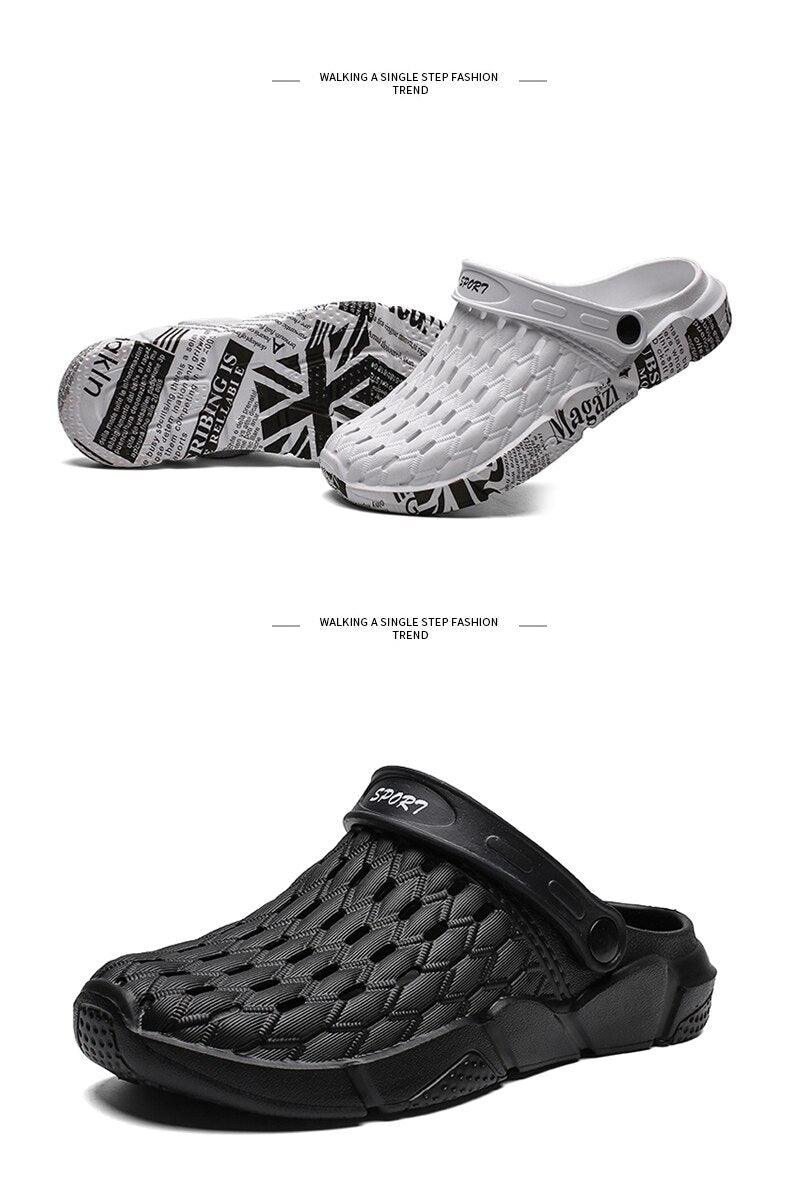 Stevvex sandals white and black hollow-out slip-on beach footwear with anti-skid sole on Tampa Home & Garden Store
