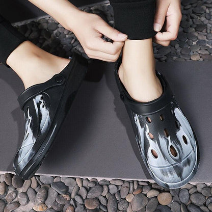 Stevvex men's garden clogs ST85SH5212GTC pair, black-gray upper, rubber slip-on with holes on Tampa Home & Garden Store