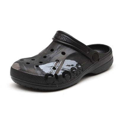 Stevvex camouflage men's rubber garden clog with perforated holes, black/gray slip-on sandal on Tampa Home & Garden Store