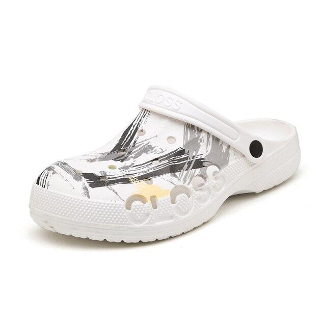 Stevvex men's camo rubber clogs with strap, white non-slip garden sandals on Tampa Home & Garden Store
