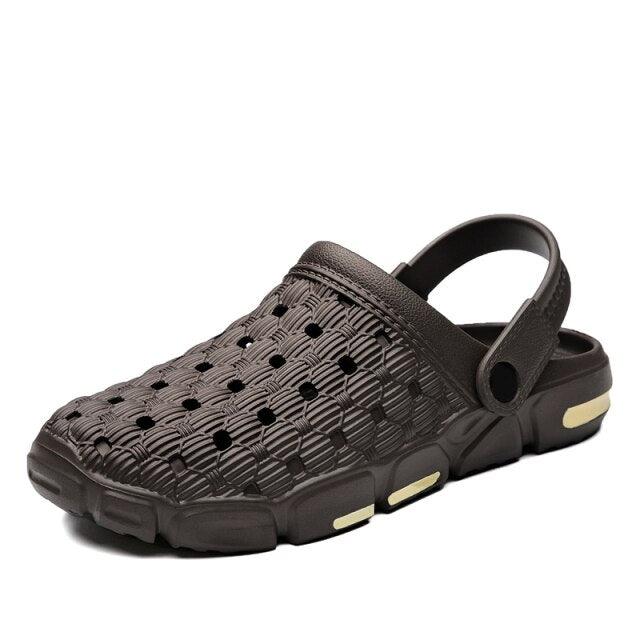 Stevvex men's garden sandals black rubber slip-on with perforated upper and back strap on Tampa Home & Garden Store