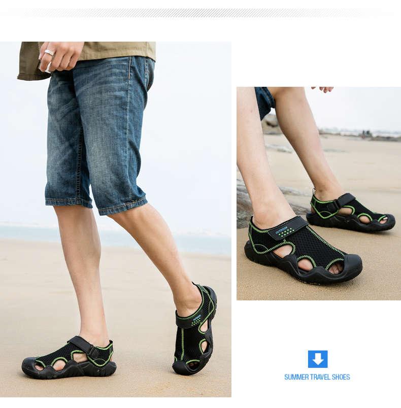 Stevvex men sandals black breathable slip-on with lime green stitching beach footwear on Tampa Home & Garden Store