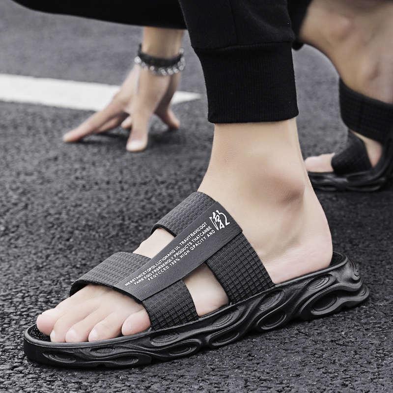 Stevvex men's memory foam slide sandal with textured black sole and grey strap on Tampa Home & Garden Store