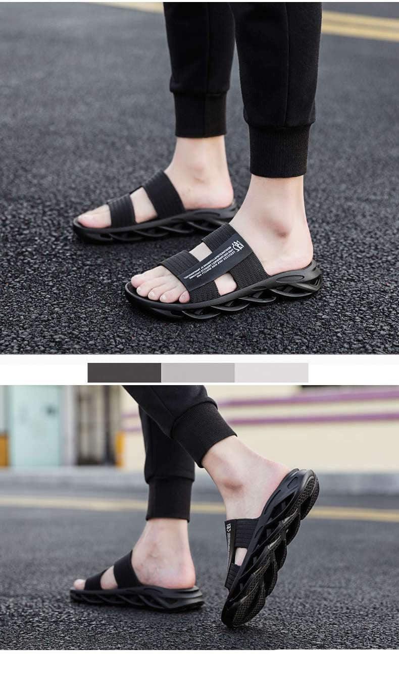 Stevvex black memory-foam men's slide slippers with contoured sole for outdoor and indoor use on Tampa Home & Garden Store