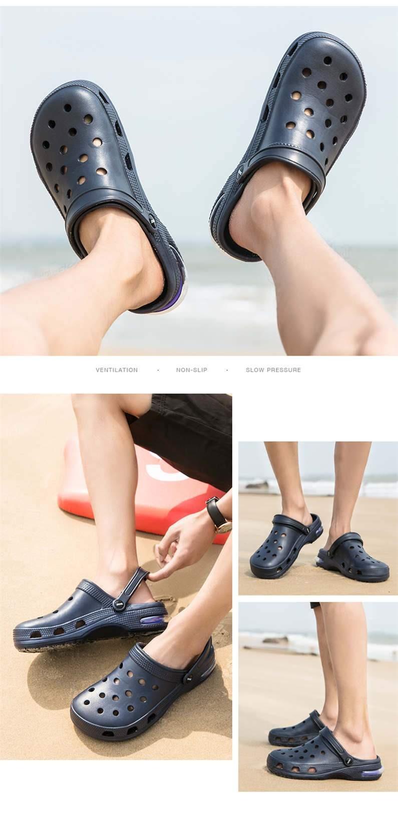 Stevvex navy garden clogs with ventilation holes and adjustable heel strap on Tampa Home & Garden Store