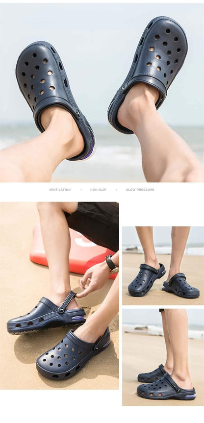 Stevvex navy garden clogs with ventilation holes and adjustable heel strap on Tampa Home & Garden Store