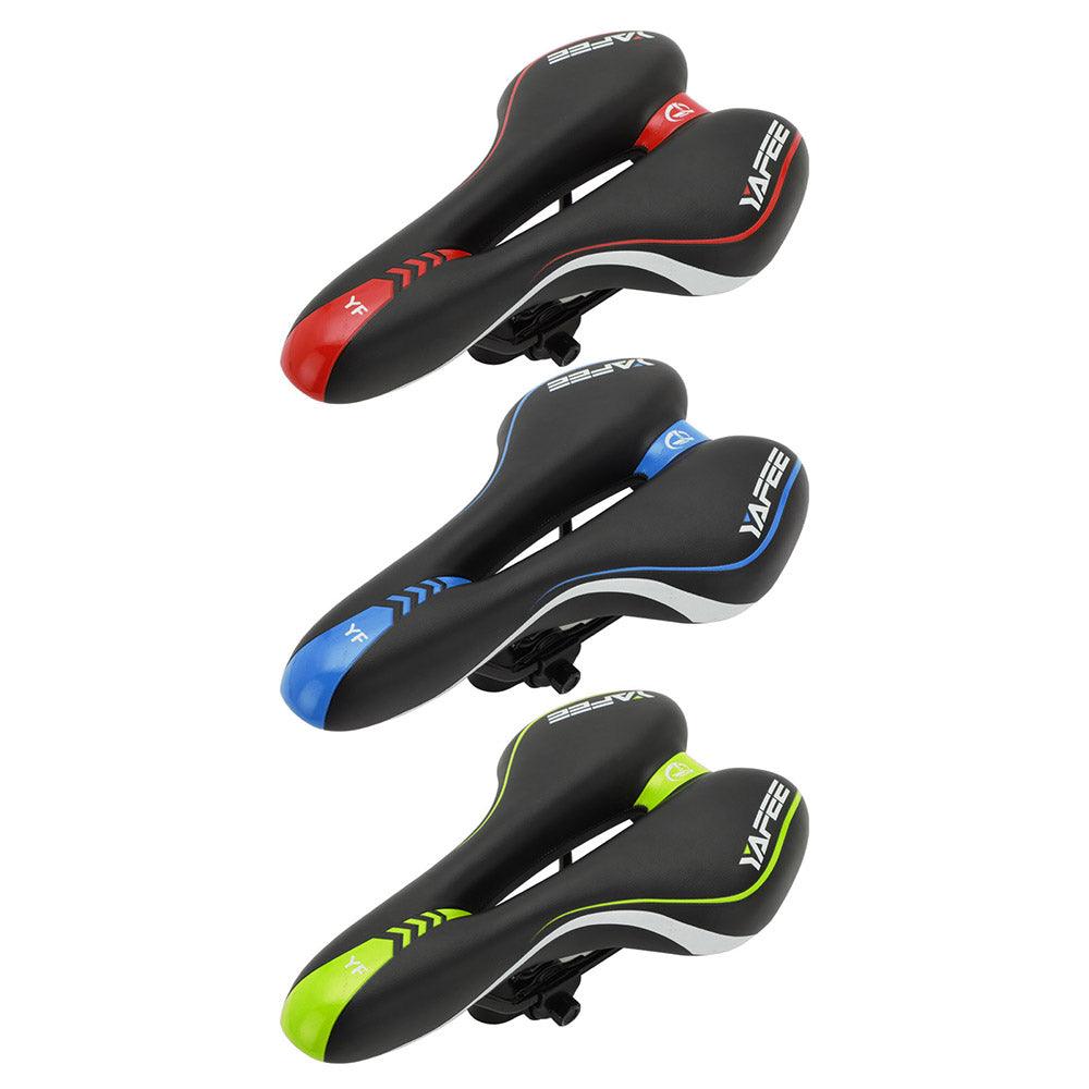 Stevvex ST90SP5755QJY bicycle saddle set of three wide soft padded road seats in red blue lime on Tampa Home & Garden Store