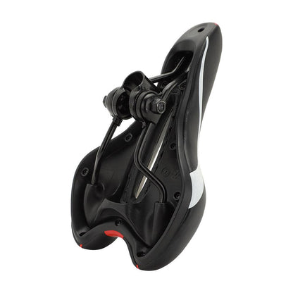 Stevvex sport bicycle saddle with black hollow shock-absorbing design, red accents, dual rails on Tampa Home & Garden Store