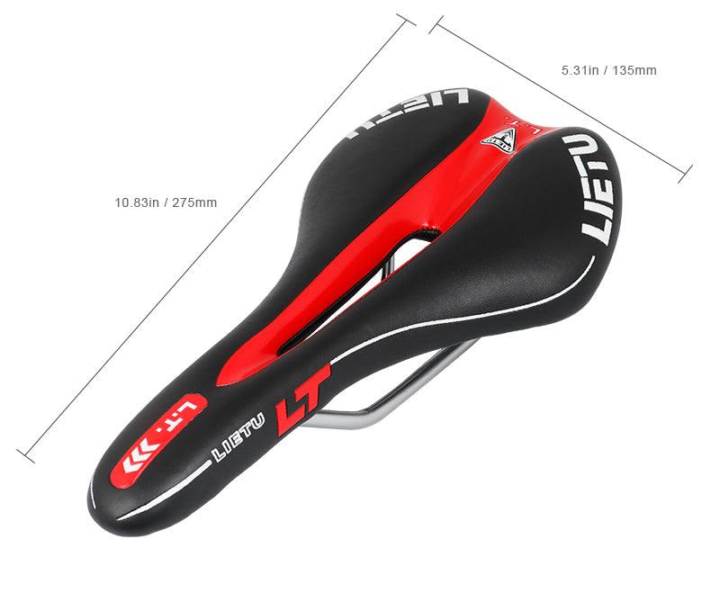 Stevvex road bike saddle ergonomic perforated memory foam steel rails black red stripe on Tampa Home & Garden Store