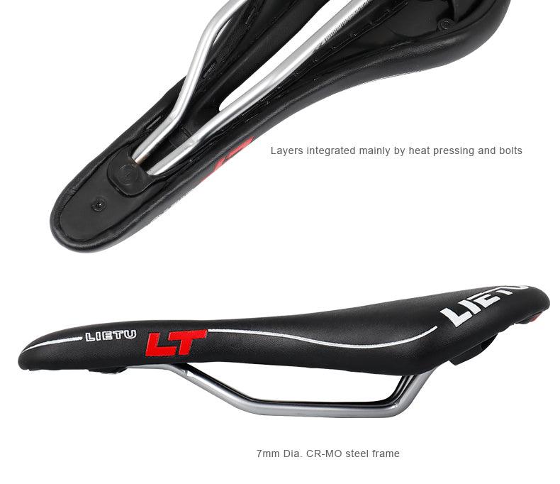 Libetu LT ergonomic bicycle saddle with memory foam, black PU leather, 7mm CR-MO steel rails on Tampa Home & Garden Store