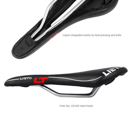 Libetu LT ergonomic bicycle saddle with memory foam, black PU leather, 7mm CR-MO steel rails on Tampa Home & Garden Store
