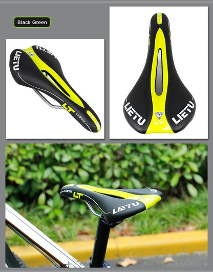 Bike saddle Stevvex Lietu ergonomic road seat perforated PU leather neon yellow/black steel rails on Tampa Home & Garden Store