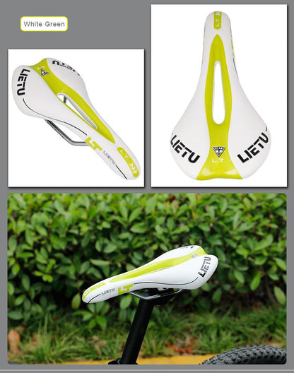 Stevvex bicycle saddle white lime-green ergonomic road bike with steel rails on Tampa Home & Garden Store
Stevvex bicycle saddle white lime-green top view with central cutout on Tampa Home & Garden Store
Stevvex bicycle saddle white lime-green mounted on bike post in greenery on Tampa Home & Garden Store